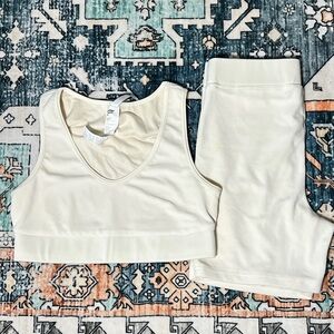 Fabletics Cream Wireless Sports Bra Set Size M
